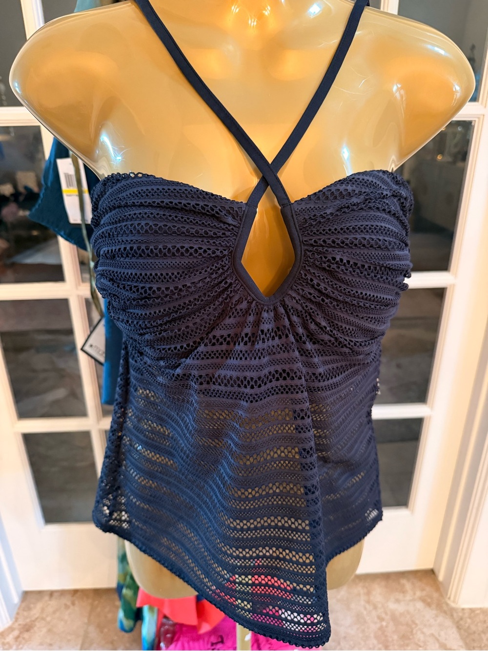 Coco Reef Black Crochet Keyhole Tankini Swim Suit with straps